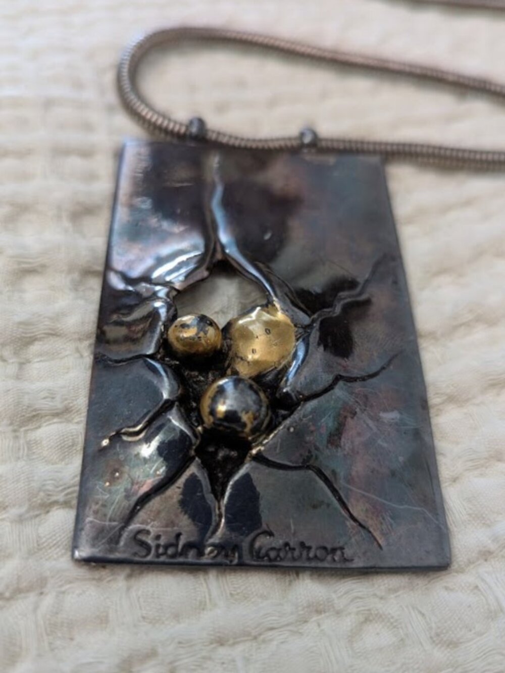 Sidney Carron Statement Metal Necklace Pendant Necklace Made in France - Picture 2 of 7